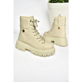 Fox Shoes R973970109 Bej Suni Deri Kalın Tabanlı Kadın Bot
