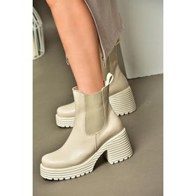 Fox Shoes R996020009 Bej Kalın Topuklu Kadın Bot