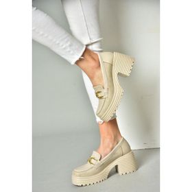 Fox Shoes R996050045 Bej Kalın Topuklu Kadın Ayakkabı