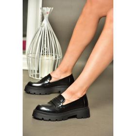 Fox Shoes R996092008 Siyah Rugan Kalın Tabanlı Günlük Kadın Ayakkabı