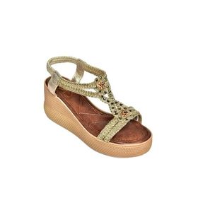 Fox Shoes S2581880 09 Dolgu Tabanlı Altın Kadın Sandalet