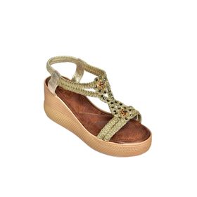 Fox Shoes S2581880 09 Dolgu Tabanlı Altın Kadın Sandalet
