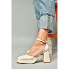 Fox Shoes S2820303 08 Bej Rugan Kalın Topuklu Kadın Ayakkabı