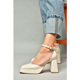 Fox Shoes S2820303 08 Bej Rugan Kalın Topuklu Kadın Ayakkabı
