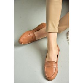 Fox Shoes S291070003 Taba Hakiki Deri Düz Kadın Babet