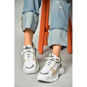 Fox Shoes S3126124 04 Beyaz Kumaş Kalın Tabanlı Kadın Spor Ayakkabı