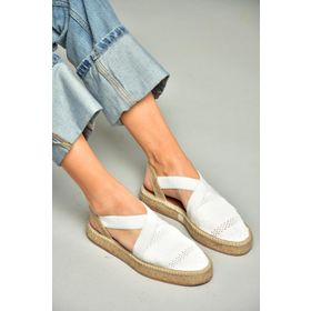 Fox Shoes S4040101 06 Dantel Kumaş Espadril Beyaz Kadın Sandalet