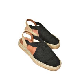 Fox Shoes S4040101 06 Dantel Kumaş Espadril Siyah Kadın Sandalet
