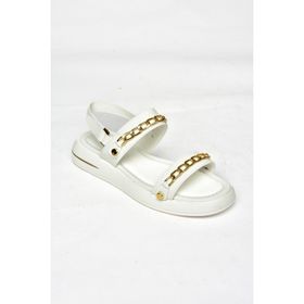 Fox Shoes S518105609 Zincir Detaylı Beyaz Gold Kadın Sandalet