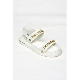 Fox Shoes S518105609 Zincir Detaylı Beyaz Gold Kadın Sandalet