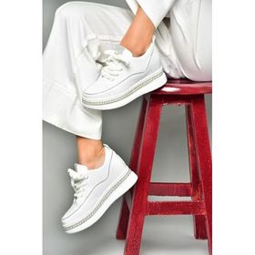 Fox Shoes S602008704 Beyaz Kumaş Kalın Tabanlı Spor Ayakkabı