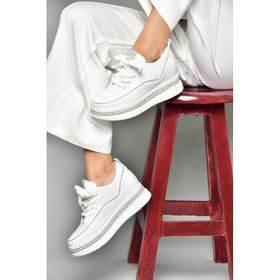 Fox Shoes S602008704 Beyaz Kumaş Kalın Tabanlı Spor Ayakkabı