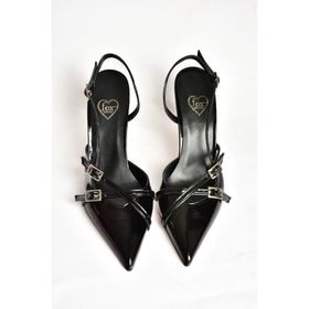 Fox Shoes S654071908 Siyah Rugan Kısa Topuklu Kadın Ayakkabı