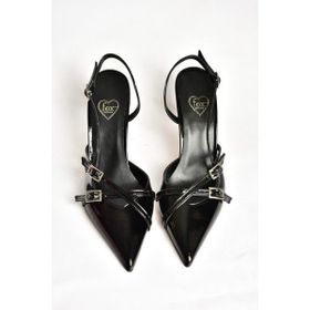 Fox Shoes S654071908 Siyah Rugan Kısa Topuklu Kadın Ayakkabı