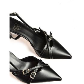 Fox Shoes S654071909 Siyah Suni Deri Kısa Topuklu Kadın Ayakkabı