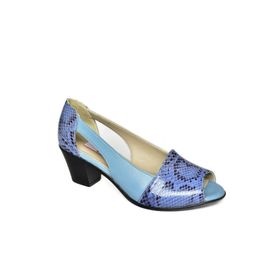 Fox Shoes S908026107 Mavi Yılan Baskı Deri Kalın Kadın Topuklu Ayakkabı