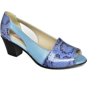 Fox Shoes S908026107 Mavi Yılan Baskı Deri Kalın Kadın Topuklu Ayakkabı
