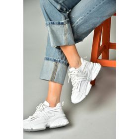 Fox Shoes S973602404 Beyaz Kumaş Kalın Tabanlı Kadın Spor Ayakkabı