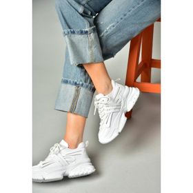 Fox Shoes S973602404 Beyaz Kumaş Kalın Tabanlı Kadın Spor Ayakkabı