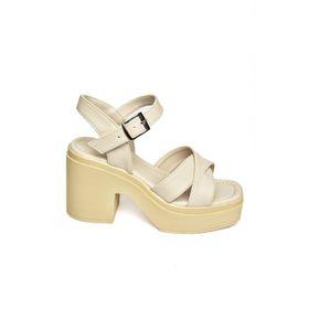 Fox Shoes S996023009 Kalın Topuklu Bej Suni Deri Kadın Sandalet
