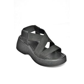 Fox Shoes S996048004 Kumaş Kalın Tabanlı Siyah Kadın Sandalet