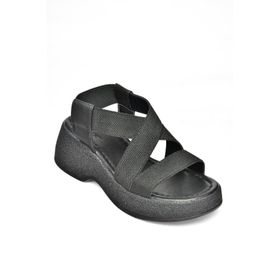Fox Shoes S996048004 Kumaş Kalın Tabanlı Siyah Kadın Sandalet