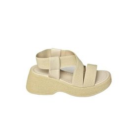 Fox Shoes S996048004 Kumaş Kalın Tabanlı Topuklu Bej Kadın Sandalet