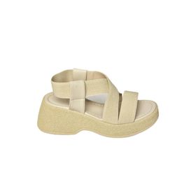 Fox Shoes S996048004 Kumaş Kalın Tabanlı Topuklu Bej Kadın Sandalet