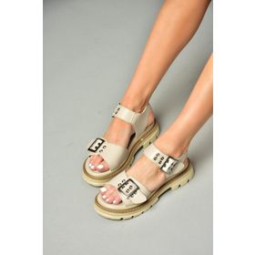 Fox Shoes S996074009 Bej Suni Deri Kadın Sandalet