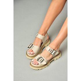 Fox Shoes S996074009 Bej Suni Deri Kadın Sandalet