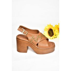 Fox Shoes S996121009 Kalın Topuklu Taba Suni Deri Kadın Sandalet