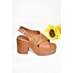 Fox Shoes S996121009 Kalın Topuklu Taba Suni Deri Kadın Sandalet