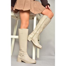 Fox Shoes T404550009 Bej Alçak Topuklu Kadın Çizme