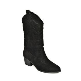 Fox Shoes T820088702 Siyah Süet Kovboy Kadın Çizme