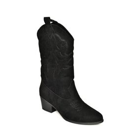 Fox Shoes T820088702 Siyah Süet Kovboy Kadın Çizme