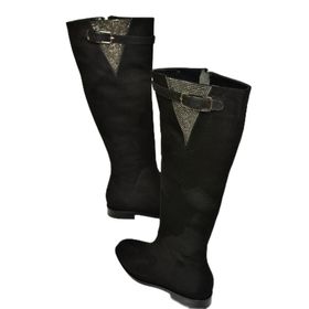Fox Shoes T820109202 Siyah Süet Taş Detaylı Kadın Çizme