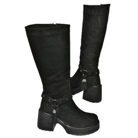 Fox Shoes T996224002 Siyah Süet Kalın Topuklu Kadın Çizme