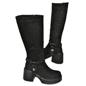 Fox Shoes T996224002 Siyah Süet Kalın Topuklu Kadın Çizme
