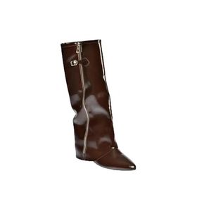 Fox Shoes V380526460 Kahverengi Rustik Düz Taban Fermuar Detaylı Kadın Çizme