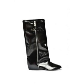 Fox Shoes V380526460 Siyah Rustik Düz Taban Fermuar Detaylı Kadın Çizme