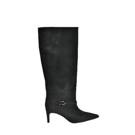 Fox Shoes V820143202 Siyah Süet İnce Topuklu Klasik Kadın Çizme