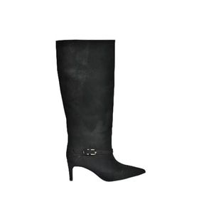 Fox Shoes V820143202 Siyah Süet İnce Topuklu Klasik Kadın Çizme