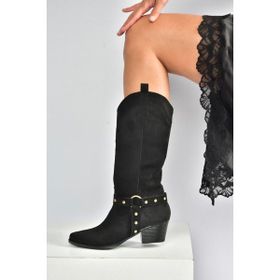 Fox Shoes V820320302 Siyah Süet Kalın Topuklu Kadın Çizme