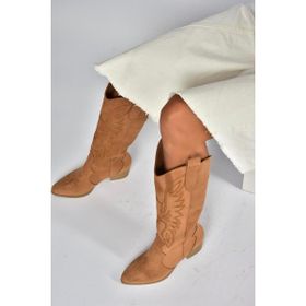 Fox Shoes V820356002 Taba Süet Kalın Topuklu Kadın Çizme