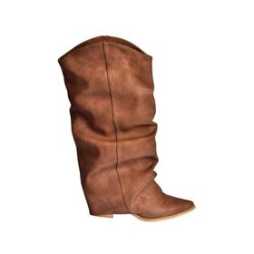Fox Shoes V846846001 Kahverengi Süet Kalın Topuklu Körüklü Kadın Çizme