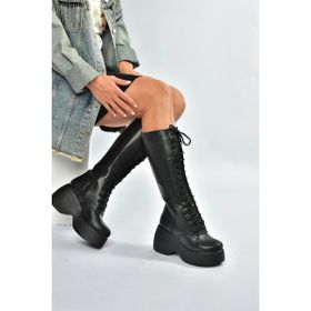 Fox Shoes V965307009 Siyah Dolgu Tabanlı Postal Kadın Çizme