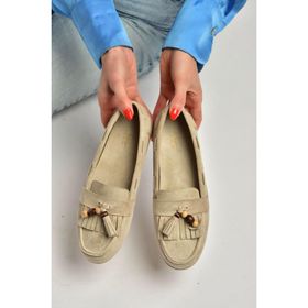 Fox Shoes Y602347002 Bej Süet Püsküllü Kadın Günlük Ayakkabı