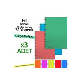 Fragman Yayınları A4 72 Yaprak 3 Adet Plastik Kapak Spiralli Çizgili Okul Defteri + Planlayıcı
