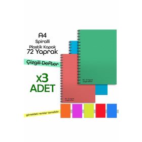 Fragman Yayınları A4 72 Yaprak 3 Adet Plastik Kapak Spiralli Çizgili Okul Defteri + Planlayıcı