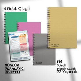 Fragman Yayınları A4 72 Yaprak 4 Adet Plastik Kapak Spiralli Çizgili Okul Defteri + Planlayıcı